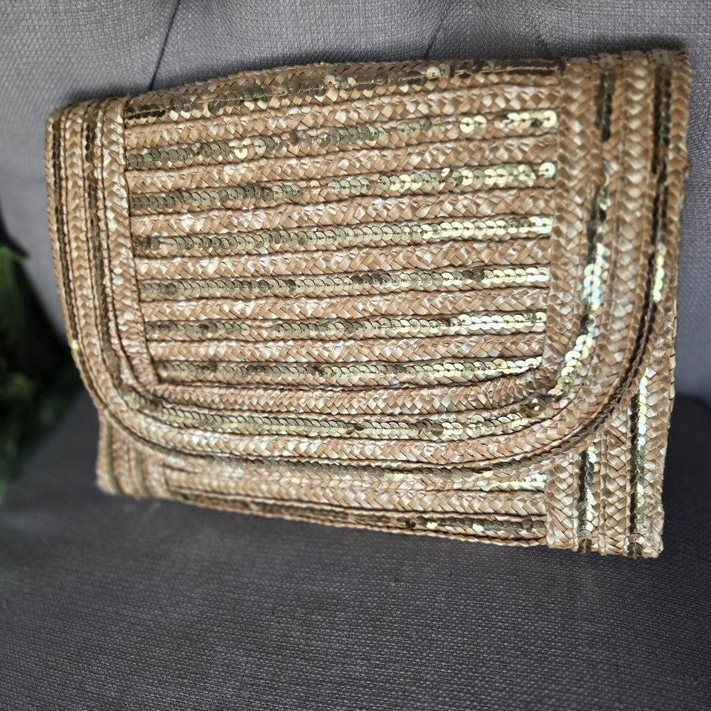 The Limited Gold Sequin Woven Clutch‎ Bag
